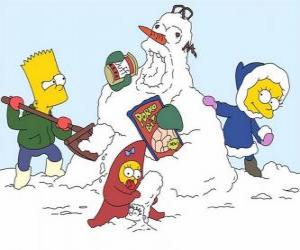 Puzzle Bart, Lisa και Maggie κάνει έναν χιονάνθρωπο